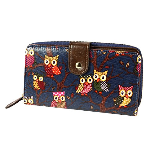 Owl Print Oilcloth Leather Ladies Purse Wallet Girls Coin Handbag Wristlet Size L M
