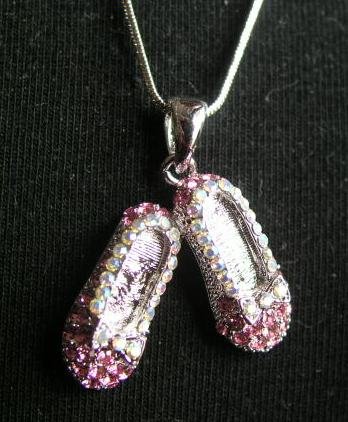 Click here to buy Pink Crystal Rhinestone Ballet Slipper Ballerina Necklace.