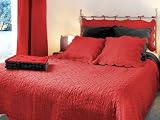 COUVRE-LIT BOUTIS 220*250 cm BICOULEUR ROUGE ET NOIR Réversible 100% Coton