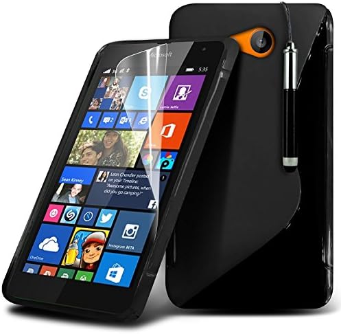 ( Black ) Microsoft Lumia 535 Case S Line Wave Gel Skin Cover With LCD Screen Protector Guard, Polishing Cloth & Mini Retractable Stylus Pen by ONX3