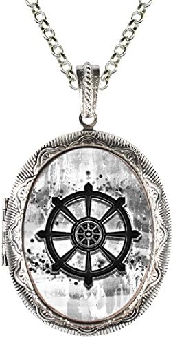 Dharmachakra B&amp;w Wheel of Dharma Buddhism Silver Solid Perfume Locket Pendant