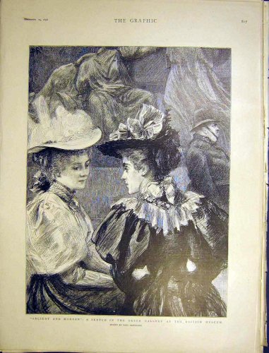 ANCIENT MODERN SKETCH GREEK GALLERY BRITISH MUSEUM 1898