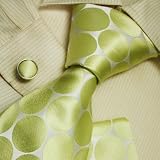 Green Polka dots neck ties gift for men discount off white silk neckties handkerchiefs set H5114
