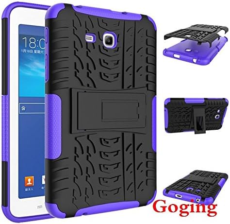 Samsung Galaxy Tab 3 Lite 7.0" T110 Case, GOGING Shockproof Heavy Duty Dual Layer Hybrid Full-body Protective Soft Silicone Cover with Hard Black Kickstand Case (Purple)