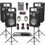 Crown XLS2500 Amp, 4 Three Way 10 Speakers, Mixer, Mic, Stands and Cables DJ Set New CROWNE1025SET8