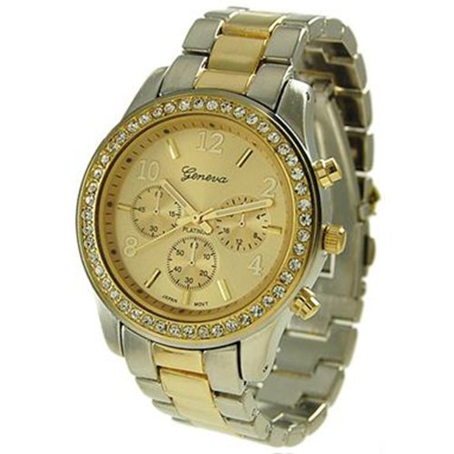 Geneva Platinum Women's 9073.TwoTone Silver Plastic Quartz Watch with Silver Dial