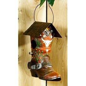 COWBOY BOOT rodeo Garden hanging BIRDHOUSE brown STEER from Garden Boots