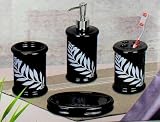 Bathroom Accessory Set Leaf Design Ceramic 4 Piece