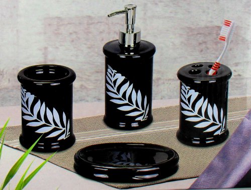 Bathroom Accessory Set Leaf Design Ceramic 4 Piece