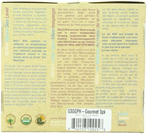 Salt 424 Three Grinder Pack 100% Organic Salts, Garlic, Garlic with Pepper and Hot Chili, 25.11 Ounce