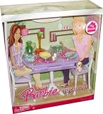 Barbie My House Accessories Set – Dining Room Table with Puppy Dog, Jug, Vase with Flower, 2 Glasses, 2 Dinner Plate, 2 Sets of Silverware, Salt and Pepper, 2 Bowls of Green Salad and Potato Salad and 2 Chairs (My House Playset and Doll are Sold Separately)