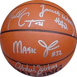 Buy Autographed Magic Johnson, Kareem Abdul Jabaar, James Worthy, and Michael Cooper PSA DNA Basketball