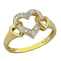 10K Yellow Gold .02ct.t.w. Diamond Accent Triple Heart Linked Ring