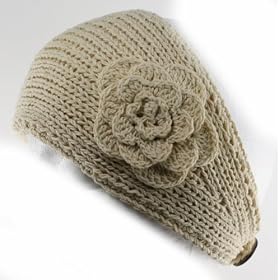 Buy 100% Handmade Thin Knit Flower Headband best for Ponytail Styling, Beige by NYGIftStop Headband
