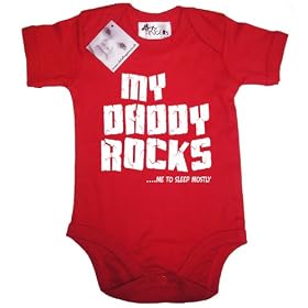 Dirty Fingers - My Daddy Rocks....me to sleep mostly - Baby & Toddler Short Sleeve Bodysuit / BabyGrow, 12-18 months, Red