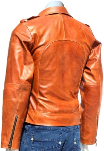 Xport Design's Men's Distressed Brown (Tan) Leather Biker Jacket, Medium