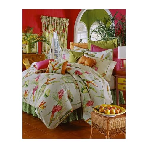 Thomasville Bird of Paradise Comforter Set w/ 18in Bed Ruffle Queen
