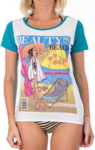 Moschino Women Basic Graphic Beach Print Blue T-Shirt Cotton Tee US L EU 44