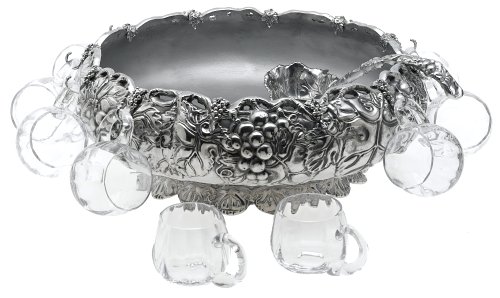 Arthur Court Grape Punch Bowl with Cups and Ladle