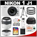 Nikon 1 J1 Digital Camera Body with 10-30mm & 30-110mm VR Lens (White) with 10mm f/2.8 Lens + 32GB Card + Case + Filters + Tripod + Accessory Kit