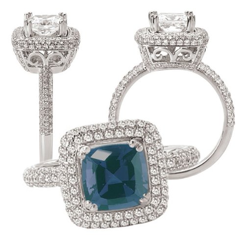 18k cultured 7mm cushion cut alexandrite engagement 