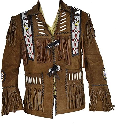 Celebrita X Cowboy Western Leather Jacket Beaded Bones &amp; Fringes Quality CX31 Suede Dark Brown 2XL - For Chest 46"-48"