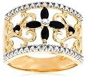 Yellow Gold Overlay Sterling Silver Sapphire w/ Diamond Accent Flower Ring