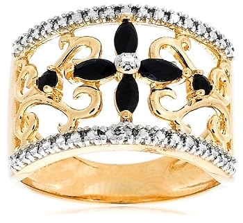 Yellow Gold Plated Sterling Silver Sapphire and Diamond Accent Flower Ring