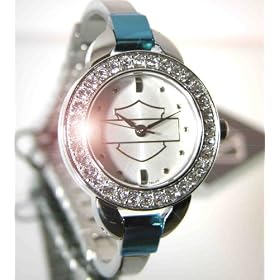 Harley Davidson Bulova Womens Watch, Silver-white patterned dail, interchangable top rings, 76L25