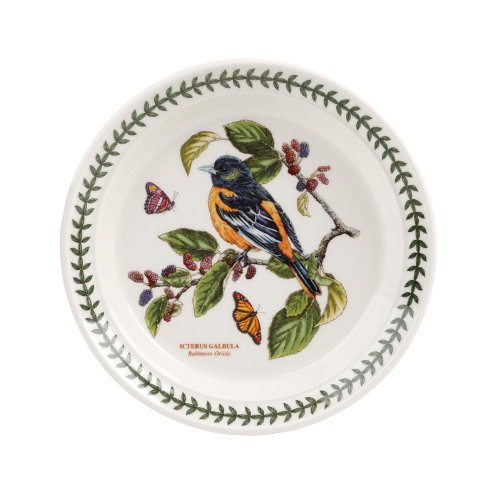 Portmeirion Botanic Garden Birds 8.5" Salad Plate, Baltimore Oriole - Fine Earthenware Dinnerware, All Purpose Tableware Set - Dishwasher & Microwave Safe, Made in England