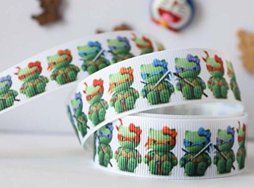 10 Yards 7/8 Inch Green Hello Kitty Ninja Cartoon Grid Pattern Printed Grosgrain Ribbon #409197