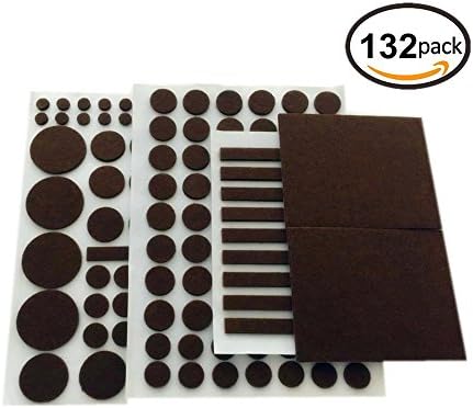 Felt Pads - Non Slip Dampening Bumper Furniture Protector Pads with Durable Self Stick Adhesive for Tiled Laminate Hardwood Floor Protector Pads with Assorted Sizes - Brown (132 Pieces)