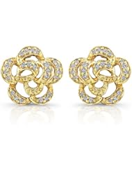 0.14 total carat Round Cut Diamond Flower Design Stud Earrings in 14k Gold