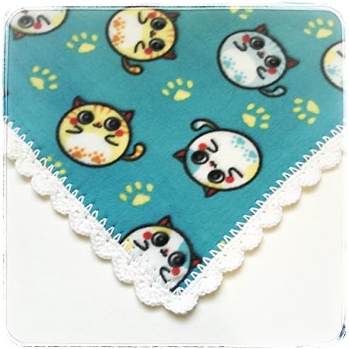 Adorable Round Kitty Cats and Paws Crochet Trimmed Fleece Baby Blanket by Julian Bean