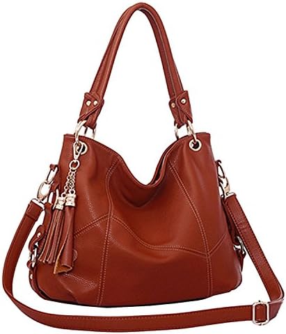 Miss Ying Women Retro Tassels Slouchy Hobo Style Brown PU Leather Satchel Bags