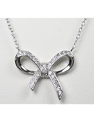 Infinity Bow Necklace with Clear CZ on 16"+2" Ext Rhodium over Sterling Silver