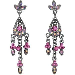 Pink Teardrop Chandelier Austrian Crystal Dangle Earrings