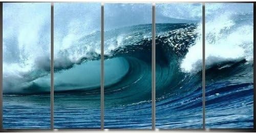 100% Hand Painted Canvas Art Paciffic Ocean Big Wave Seascape Oil Painting 5 Piece Wall Art Group Painting Modern Art Unframed and Unstretched