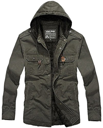 Mrignt Men's Long Sleeves Thick Large Hooded Winter Jacket (Army Green,US L)