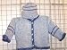 Ck26, Knitted on Hand Knitting Machine Finished By Hand Crochet Blue Chenille with Denim Stripe Infant Boys Cardigan Sweater Hat Set Trimmed with Light Blue Football Buttons