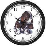 Basset Hound Puppy JP Dog Wall Clock by WatchBuddy Timepieces (Black Frame)