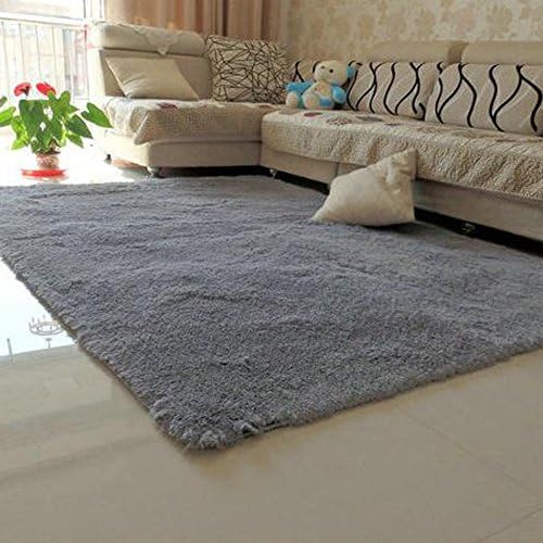 Fashion Soft Long Plush Shaggy Carpet Area Rug Pad, Anti-slip Solid Floor Rug Mat for Bedroom Living Room Children Play Baby Crawling (Grey)