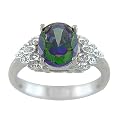Sterling Silver Cubic Zirconia and Moonfire Ring - 8
