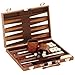 CHH Backgammon Set, Wooden Board Game with Leather Case, 6 Pieces, Black (Standard)