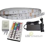 10 Meter Set: RGB LED Strip Streifen Leiste (10m, 30 LED/m, IP65) mit Controller, 44 Tasten Fernbedienung, 6A Netzteil und 1 LED Band Verbindervon "LED Universum"