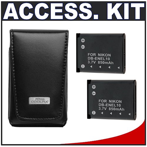 Nikon Coolpix 5811 Leather Carrying Case + (2) EN-EL10 Batteries Kit for S200, S210, S500, S510, S520, S600, S700 Digital Cameras