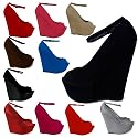 W5E Womens Ladies High Heel Platform Peep Toe Ankle Strap Celebrity Designer Party Evening Day Wedges Shoes