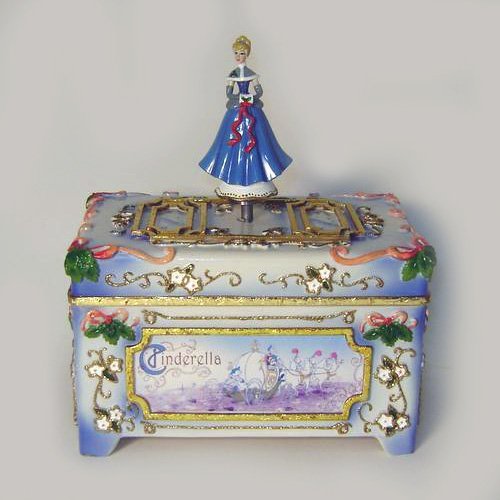 Cinderella Musical Christmas Cloisonne Style Box By Roman