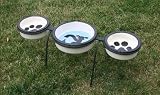 Melia Raised Wrought Iron TRIPLE BOWL Dog Feeder