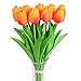 Luyue Artificial Silk Flower Mini Tulips Real Touch Flowers Bouquet for Wedding Party Decoration Pack of 12 (Sunset)